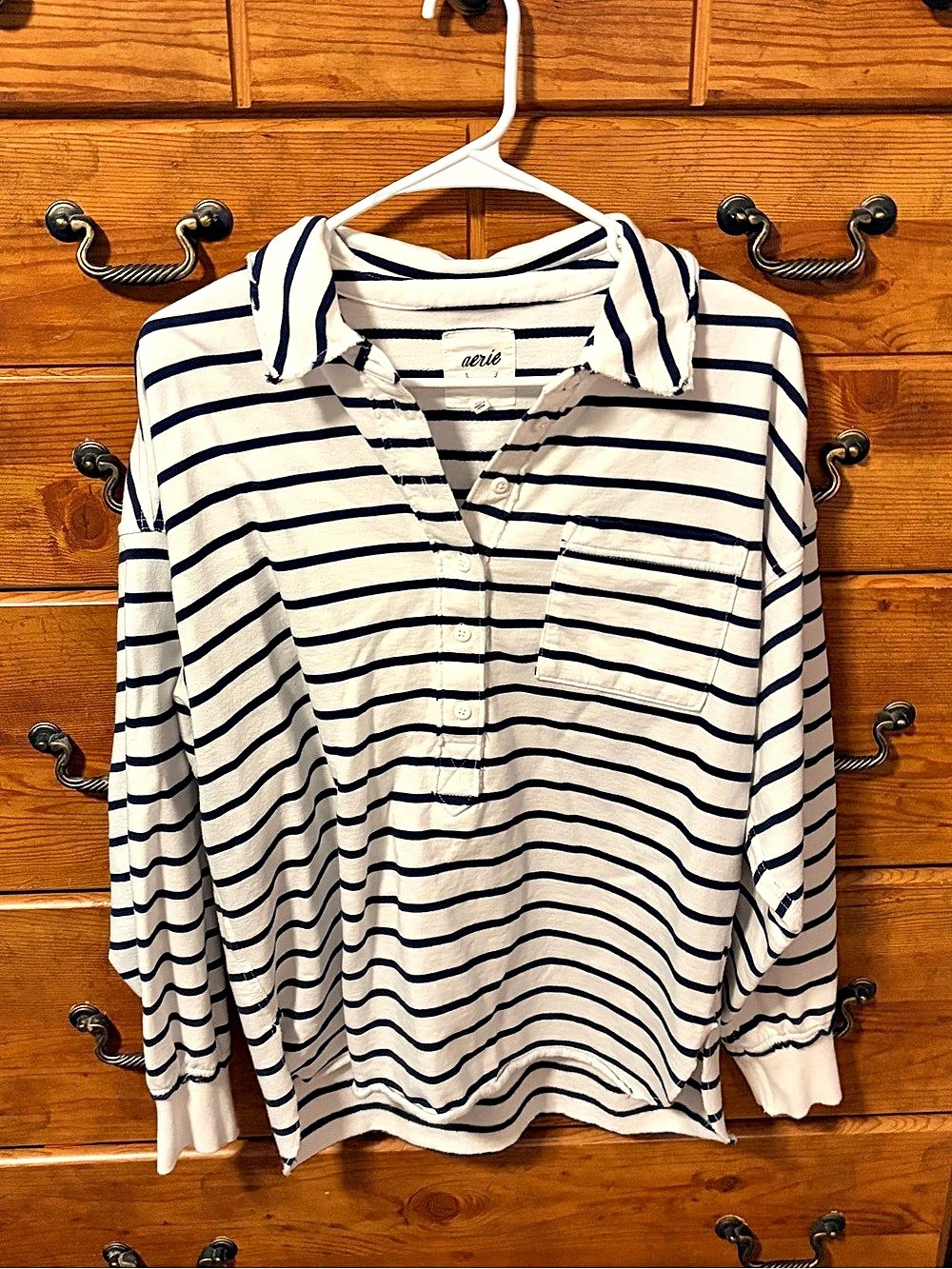 Awrie Striped Long Sleeve Shirt in White & Blue